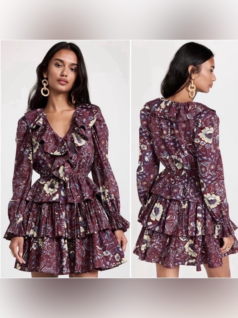 Ulla Johnson Lola tiered ruffled printed cotton-poplin mini dress in amber. 10
